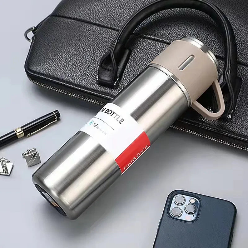 Stainless Steel Vaccum Water Flask with three Mugs